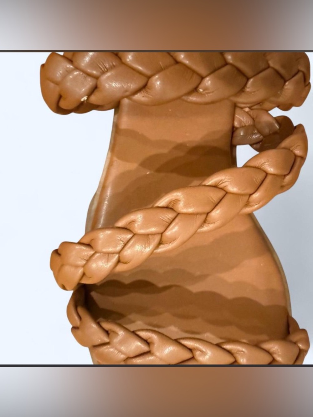 Braided Strap Tan Women's Square Tows Slide Sandals | boho effortless festival - Picture 3 of 4